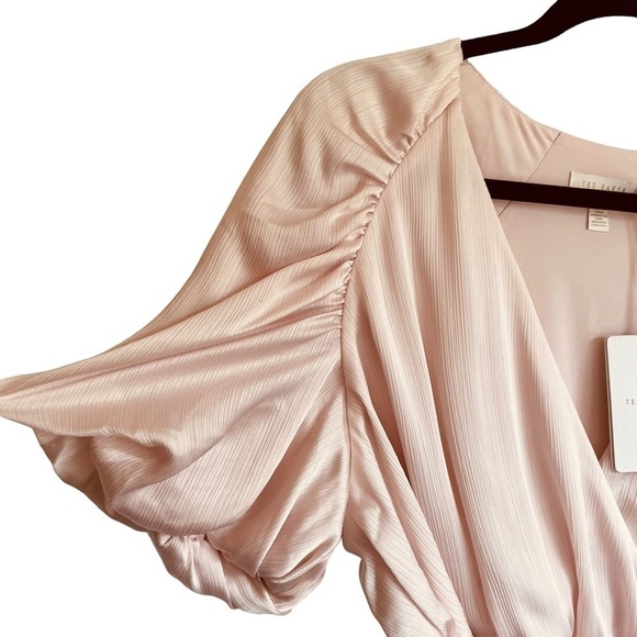 Ted Baker Puff Sleeve Faux Wrap Dress Babydoll Flowy Ted Size 5 = US 14 NWT - Picture 7 of 15